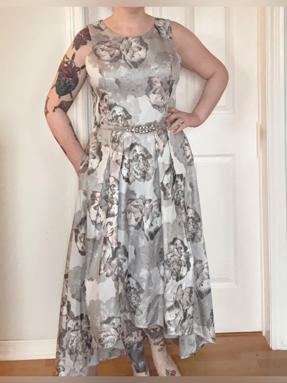 Eliza J Gray Floral Midi Dress